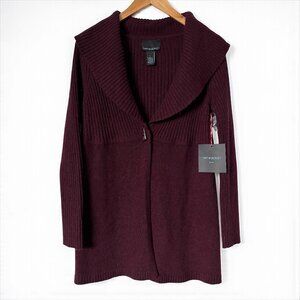 Cynthia Rowley Shawl Collar Long Cardigan Sweater Burgundy Angora Wool Blend